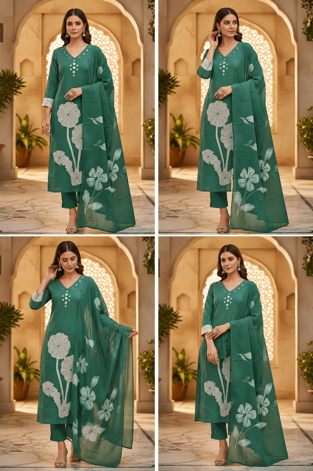 Elegant Green Printed Kurta Pant Set with Dupatta image 2